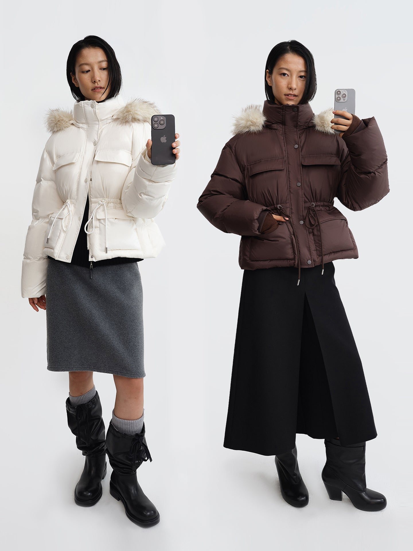 Detachable Hood Fitted Cropped Down Jacket