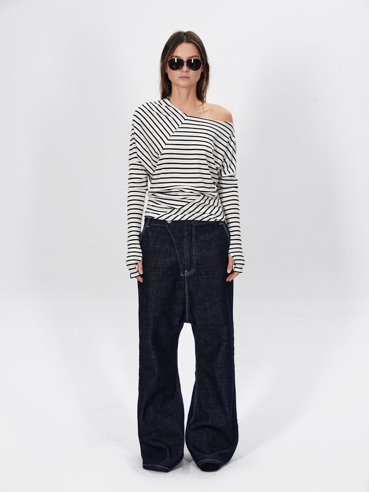 The Asymmetric One-Shoulder Stripe Top