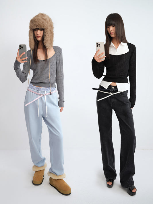 Layered Shrug Cable-Knit Tube Top