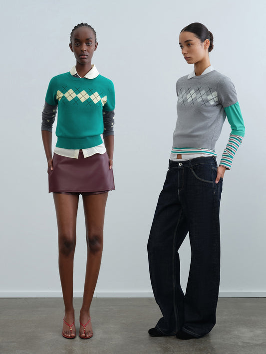 Argyle Short-Sleeve Knit Top