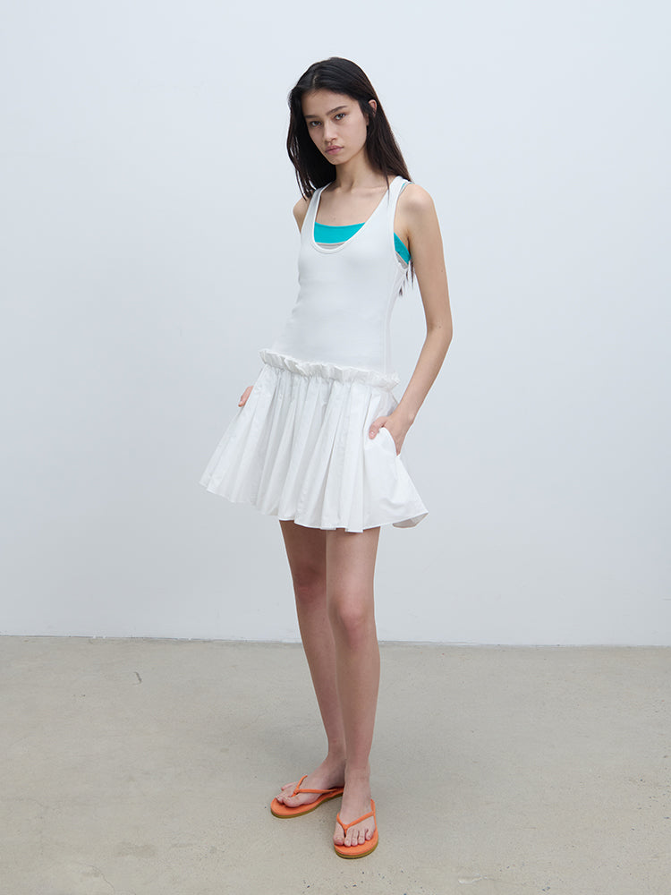 Ruched Puff-Hem Tank Dress