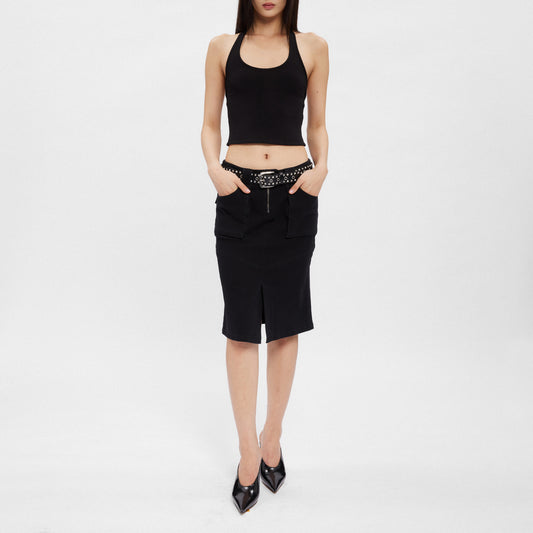The Distressed Front-Slit Cargo Skirt