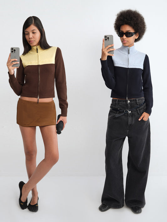 Colorblock Zip Wool Cardigan