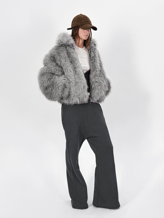 The Stand Collar Cropped Faux-Fur Jacket