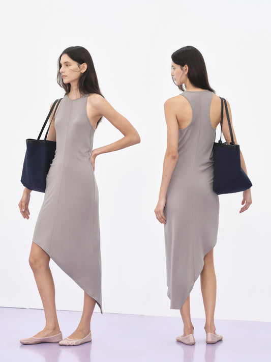 Draped Asymmetric Midi Dress