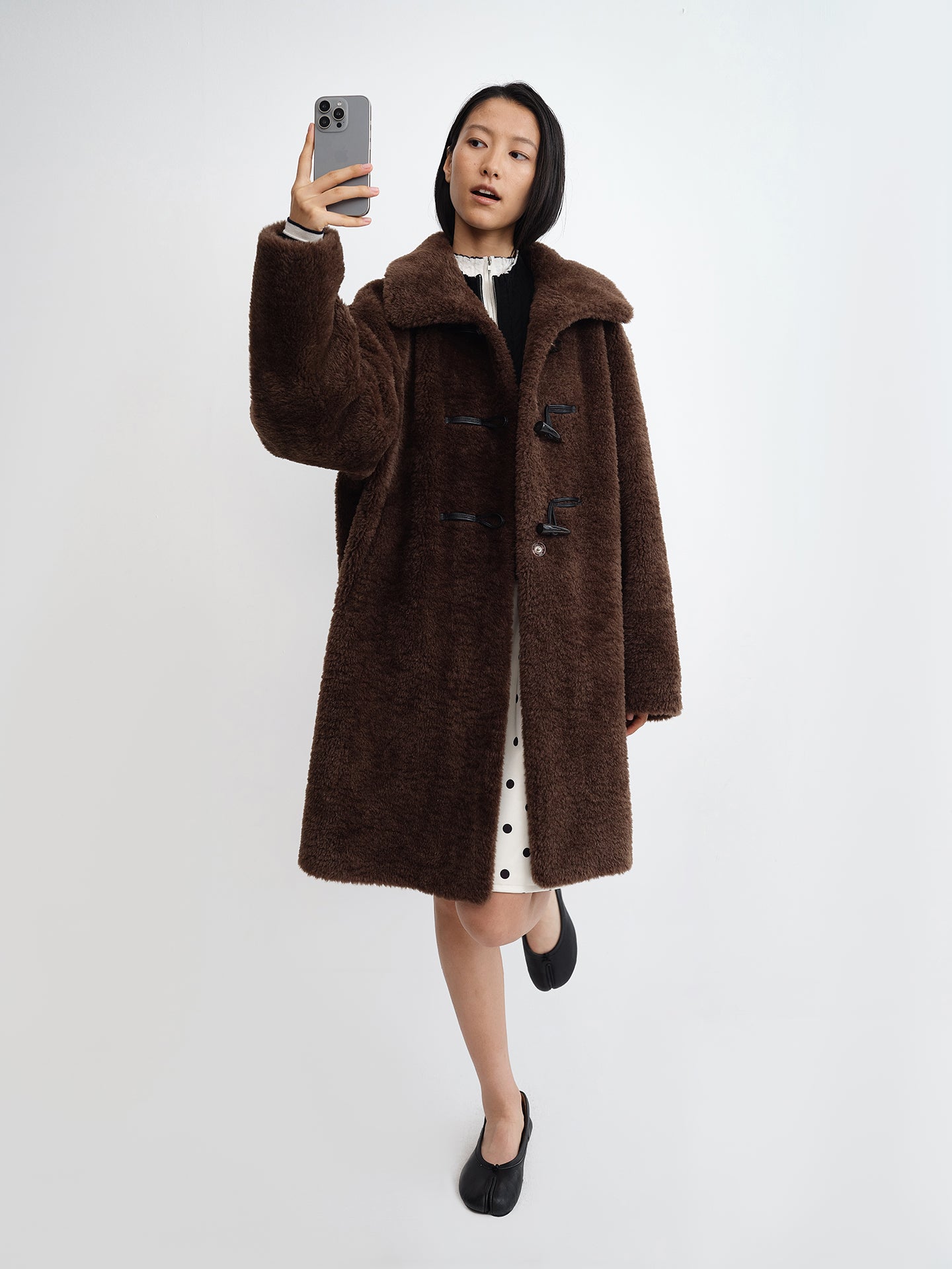 Duffle Foldover Collar Shearling Coat