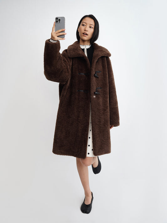 Duffle Foldover Collar Shearling Coat