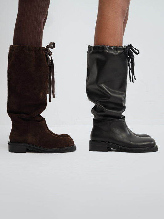 JOAN Drawstring Leather Riding Boots