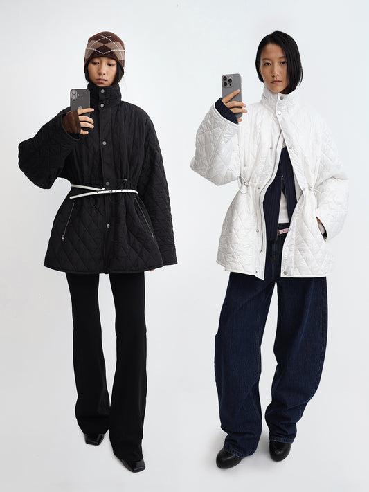 Quilted Stand-Collar Fitted Puffer Jacket