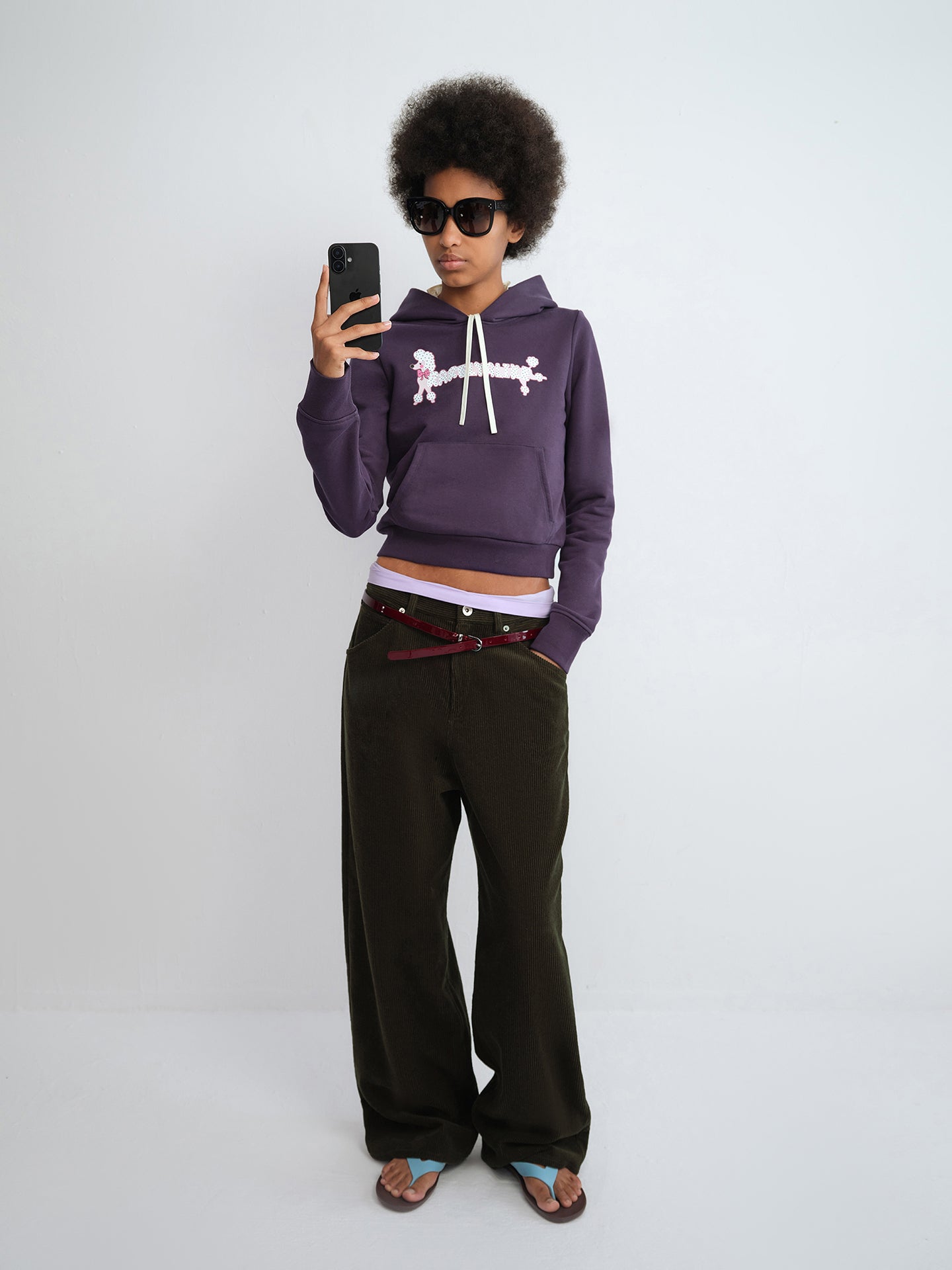 Polka Dot Puppy Print Cropped Hoodie