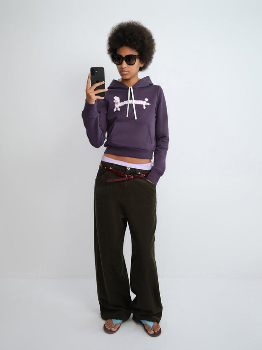 Polka Dot Puppy Print Cropped Hoodie