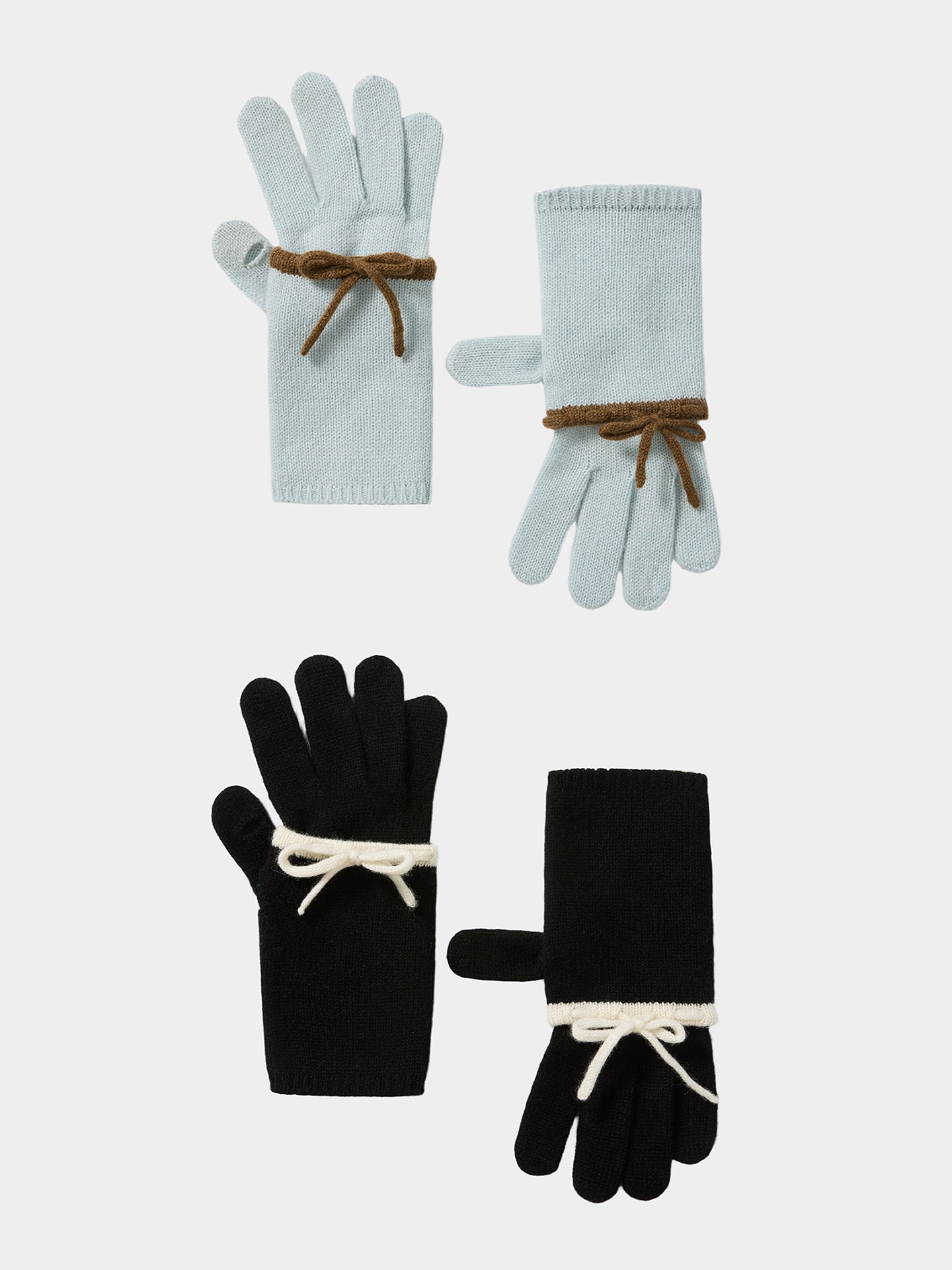 2-in-1 Bow Knit Cashmere Gloves