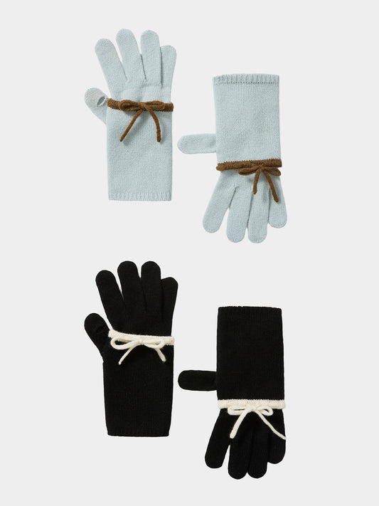 2-in-1 Bow Knit Cashmere Gloves