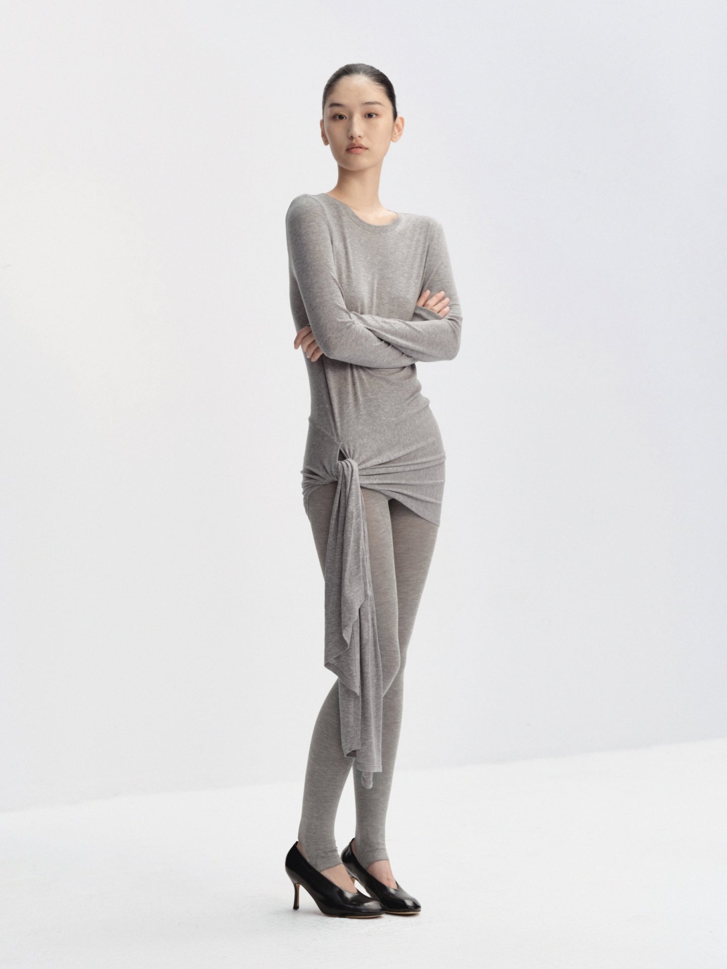 Ruched Side-Tie Long Sleeve T-Shirt