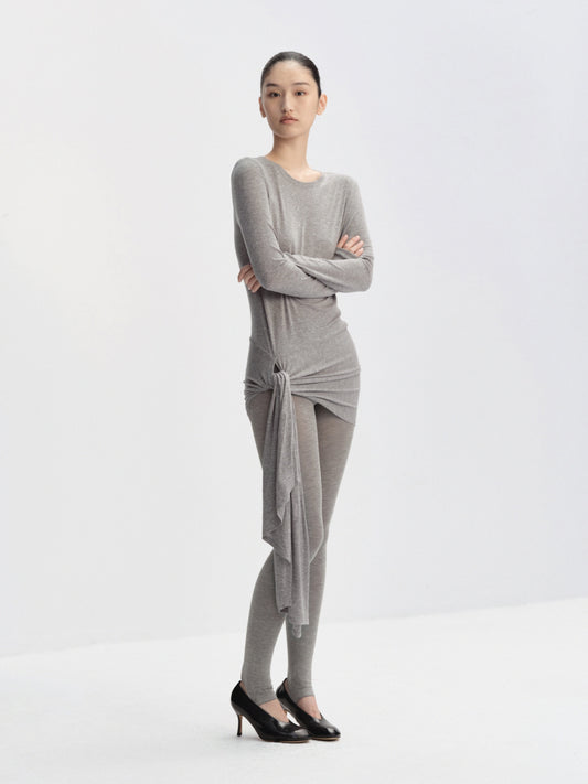 Ruched Side-Tie Long Sleeve T-Shirt