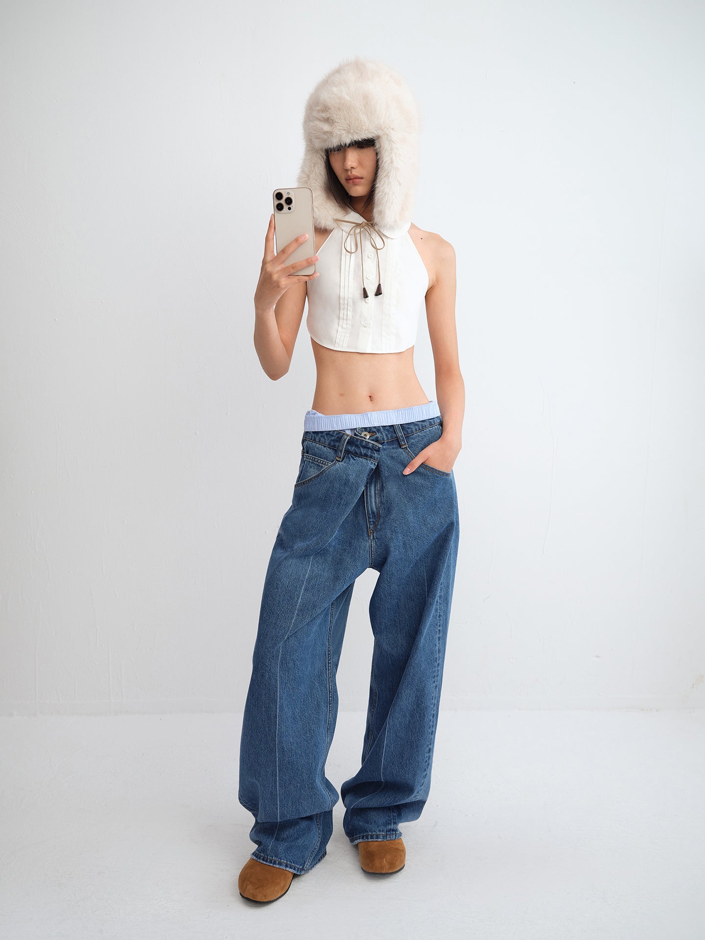 Jodie Asymmetric Waist Straight Denim Pants