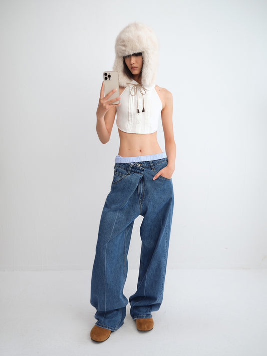 Jodie Asymmetric Waist Straight Denim Pants