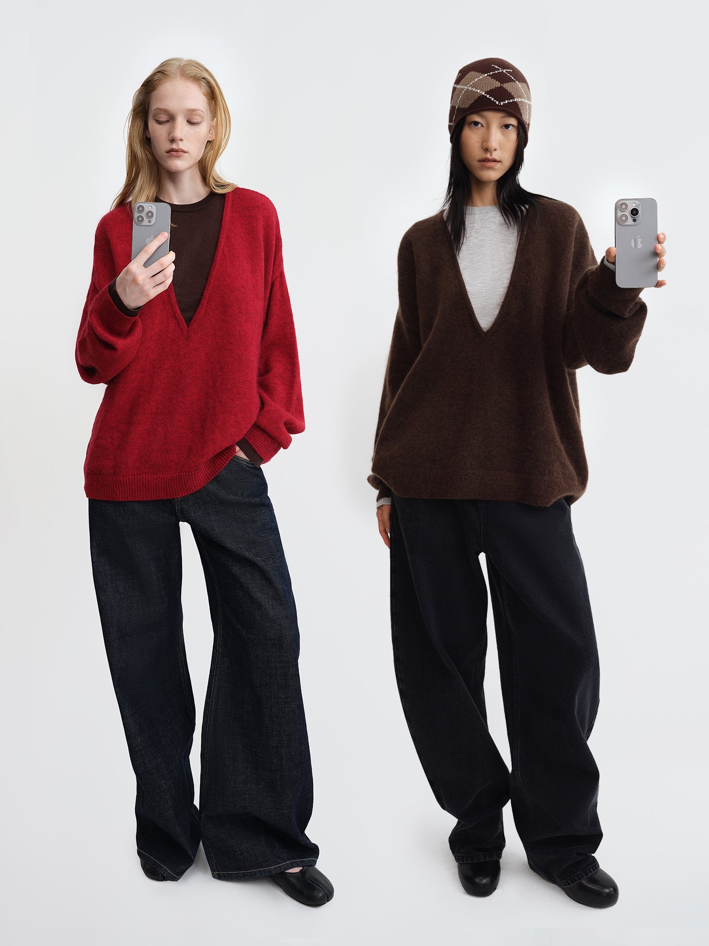 Deep V-Neck Mohair Oversized Jumper