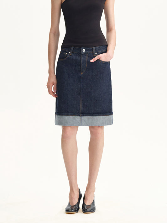 “Classique” Rolled-hem Raw Denim Skirt