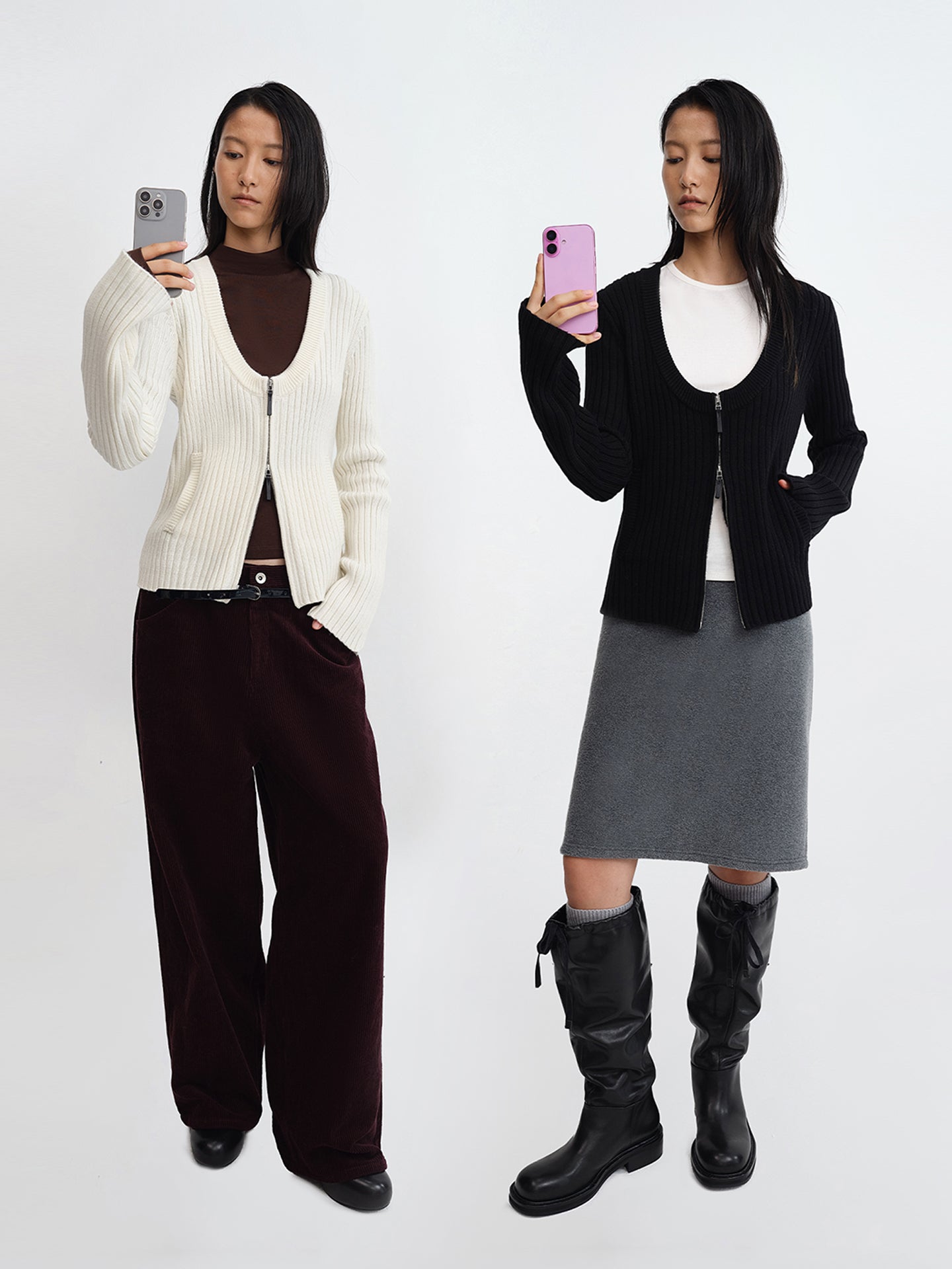 U-Neck Ribbed Wool Cardigan