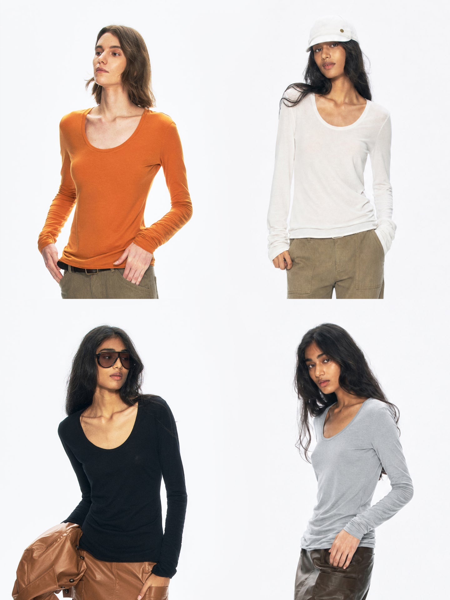 Versatile U-Neck Slim-Fit Long-Sleeve T-Shirt