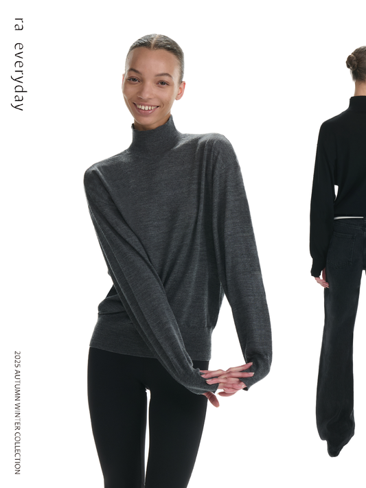 Batwing Turtleneck Wool Top