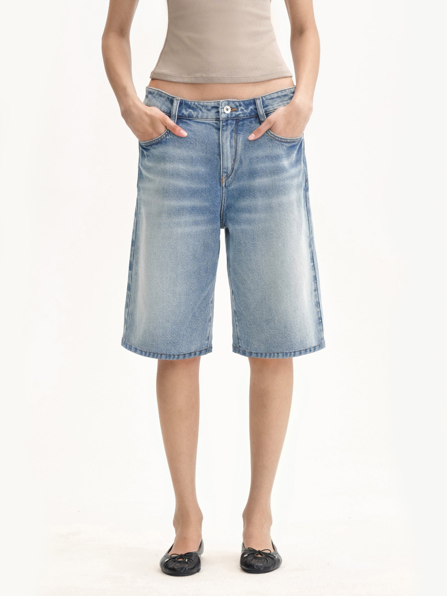 “Classique” Washed Denim Bermuda Shorts
