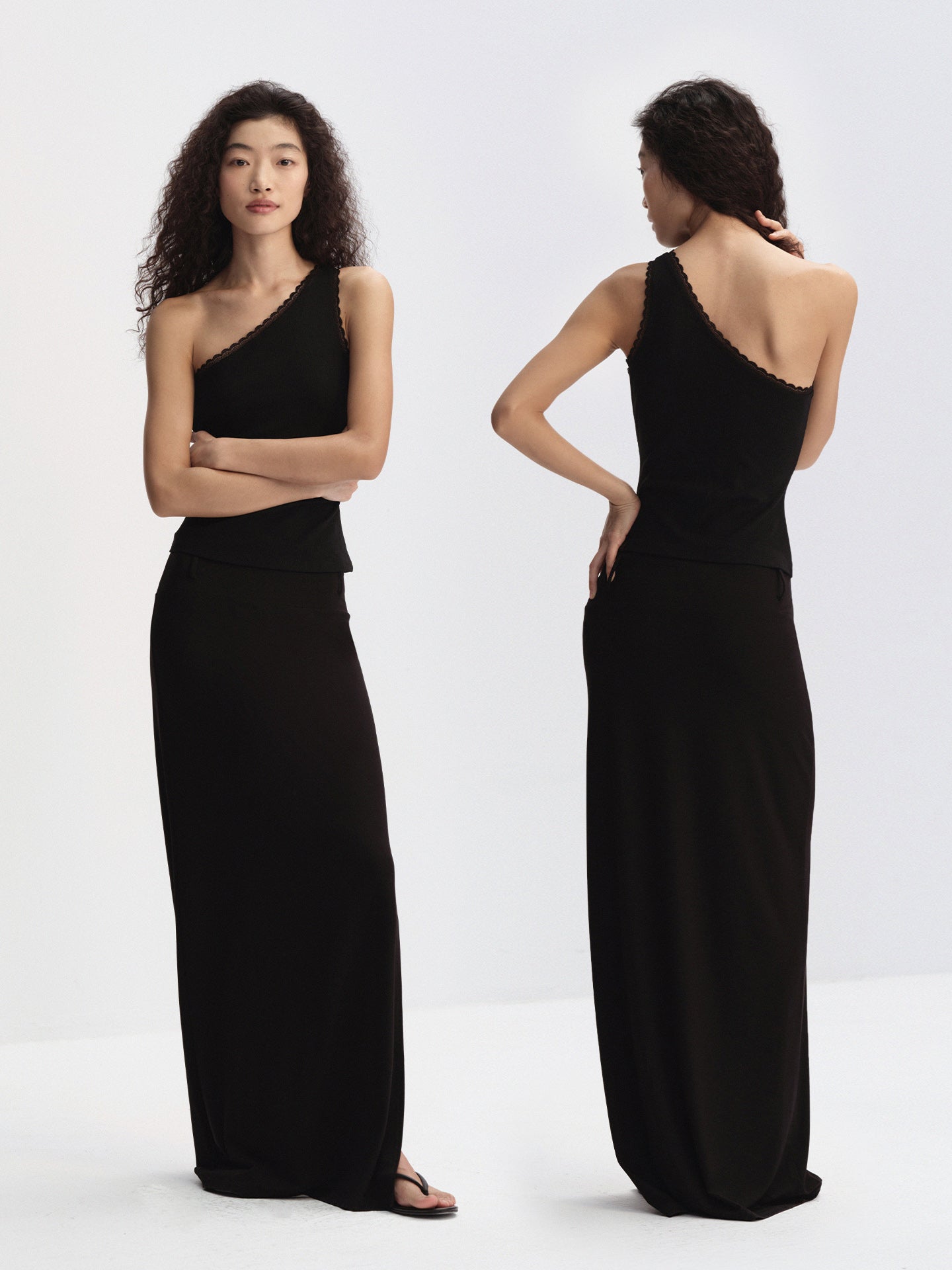 Lace-Trim One-Shoulder Tank Top