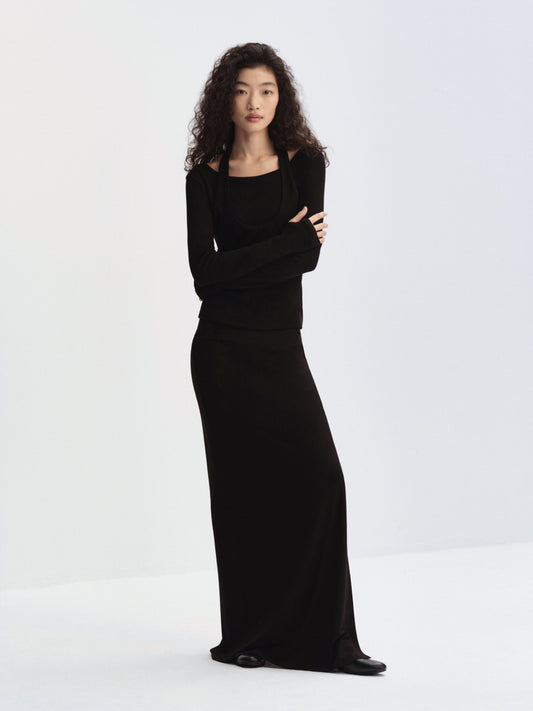 Layered-Look Halter Long Sleeve T-Shirt