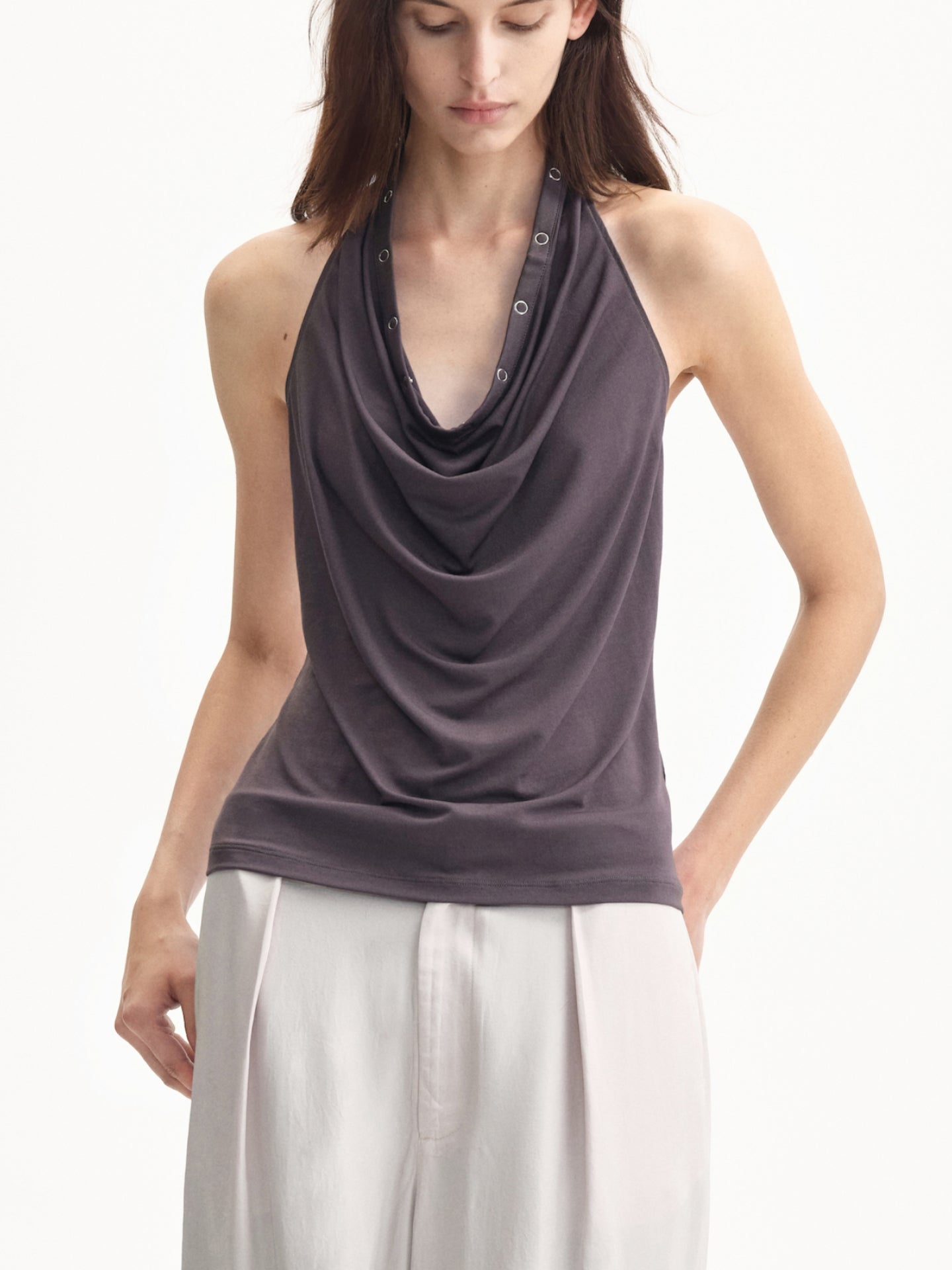 “Soft Flow” Draped Halterneck Top