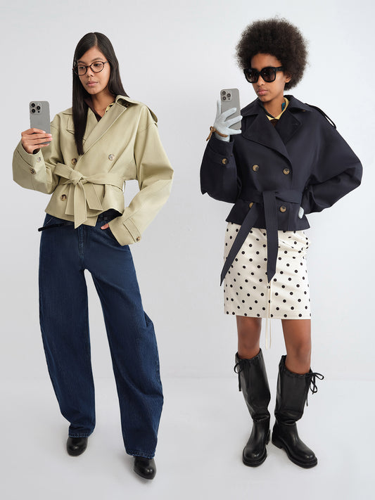 Double-Breasted Cropped Trench Coat