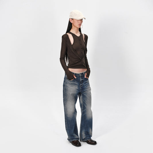 TREE05 Halo Blue Low-Waist Straight-Leg Jeans