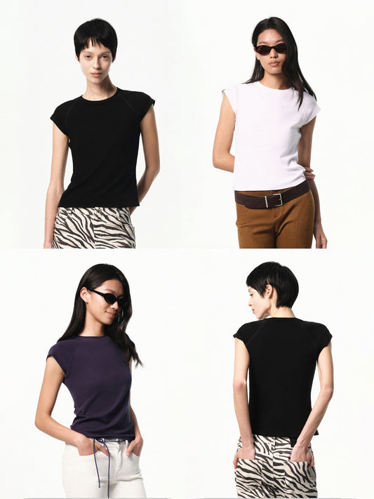 Raglan Flutter-sleeve Fitted Tee