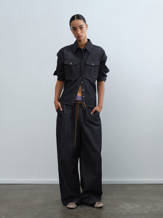 Raw Denim Adjustable-Waist Drop Shoulder Shirt