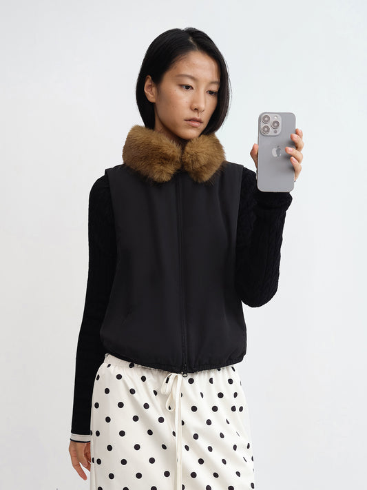 Detachable Fur-Collar Puffer Vest