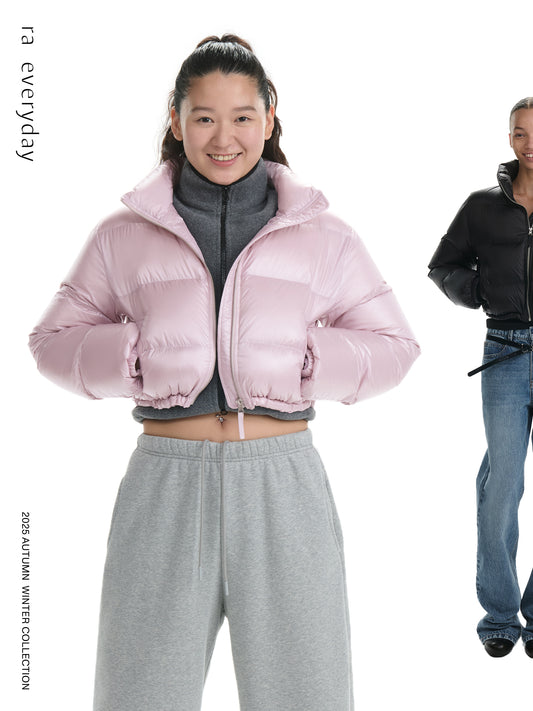 Stand-Collar Cropped Puffer Jacket