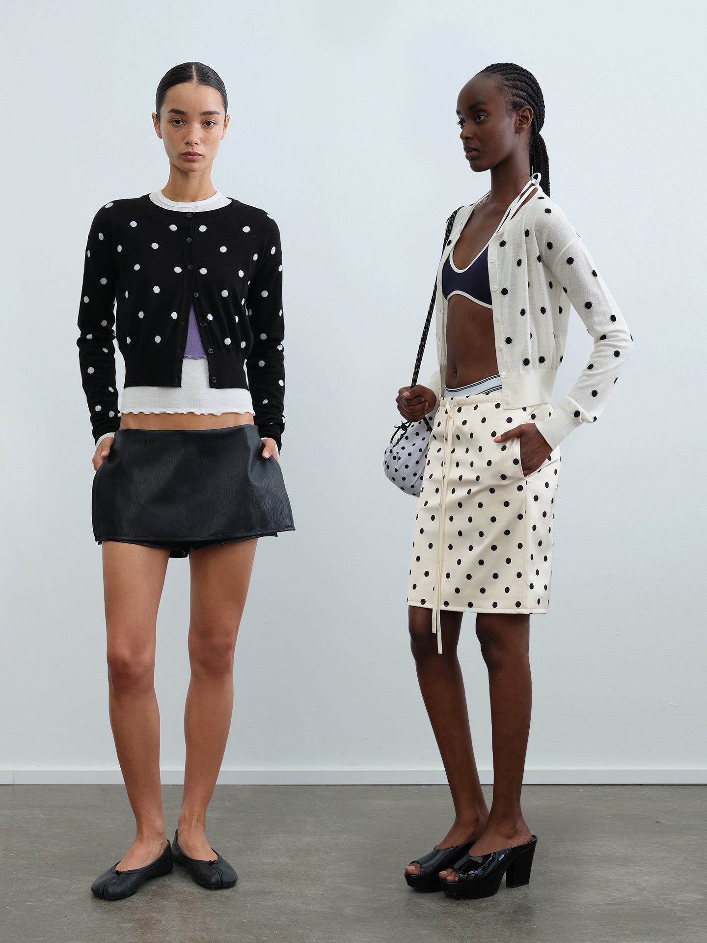 Polka Dot Crewneck Knit Cardigan