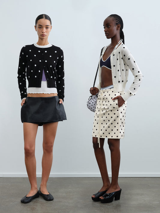 Polka Dot Crewneck Knit Cardigan