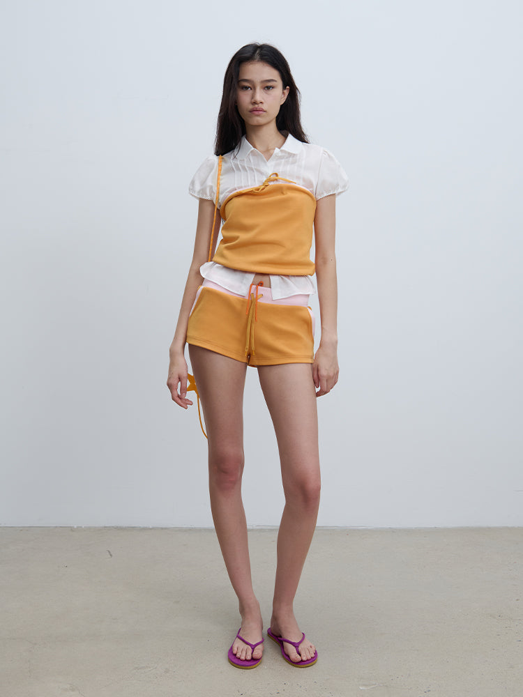 "Take A Walk" Colorblock Tie-Front Shorts