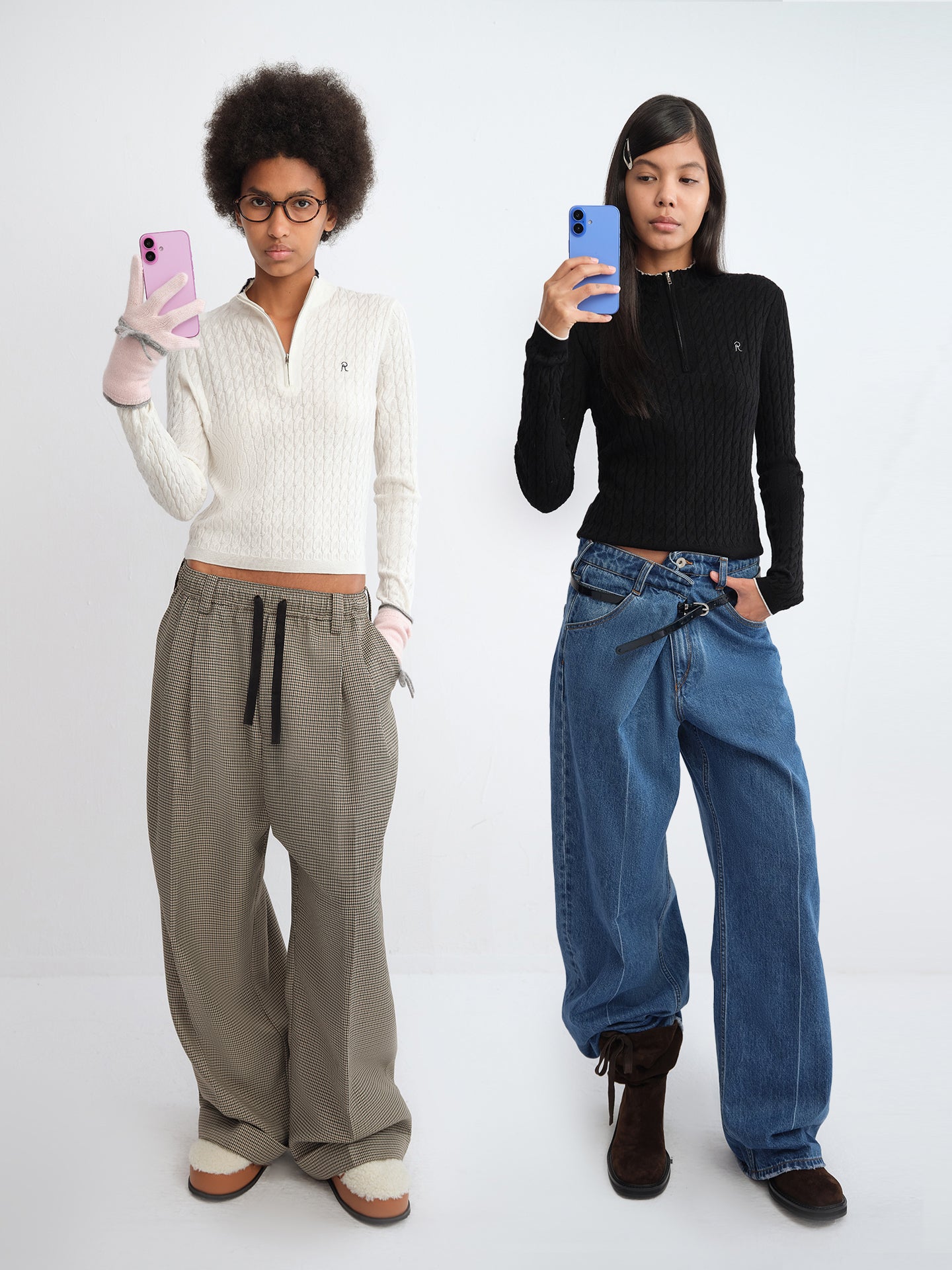 Colorblock Half-Zip Cable Knit Cardigan