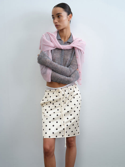 Polka Dot Drawstring Midi Skirt