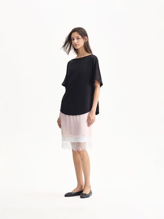 Modal Relaxed Off-shoulder Boat-neck Top