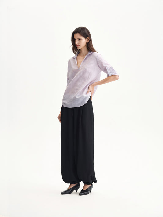 “Haze” Textured Stripe Sailor-collar Shirt
