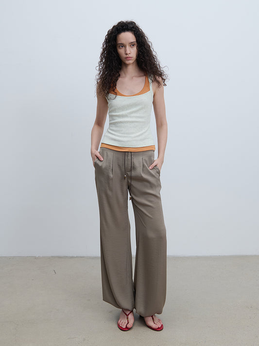 Relaxed Satin Drawstring Tapered flared pants