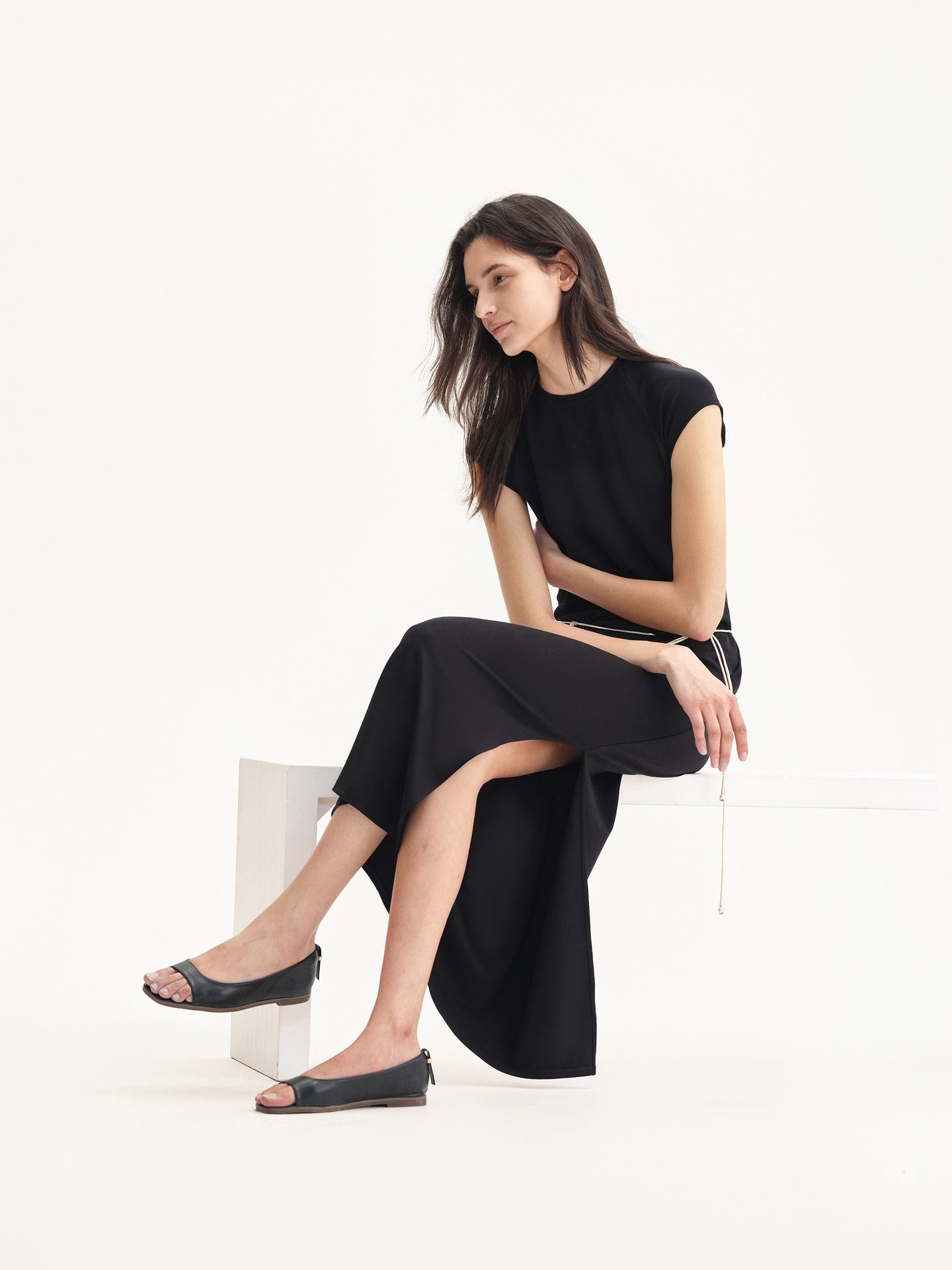 “Slip On” Lyocell Stretch Side-slit Dress