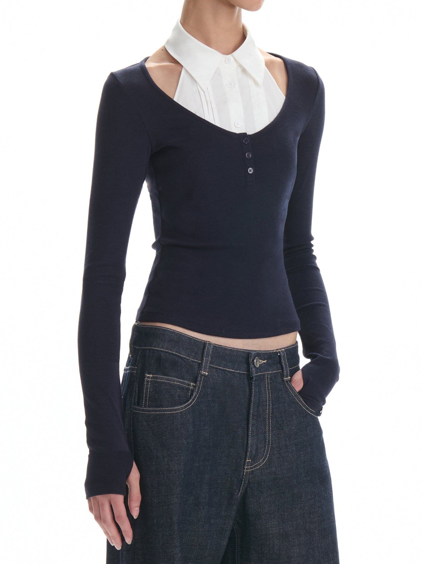 U-Neck Henley Hourglass Top
