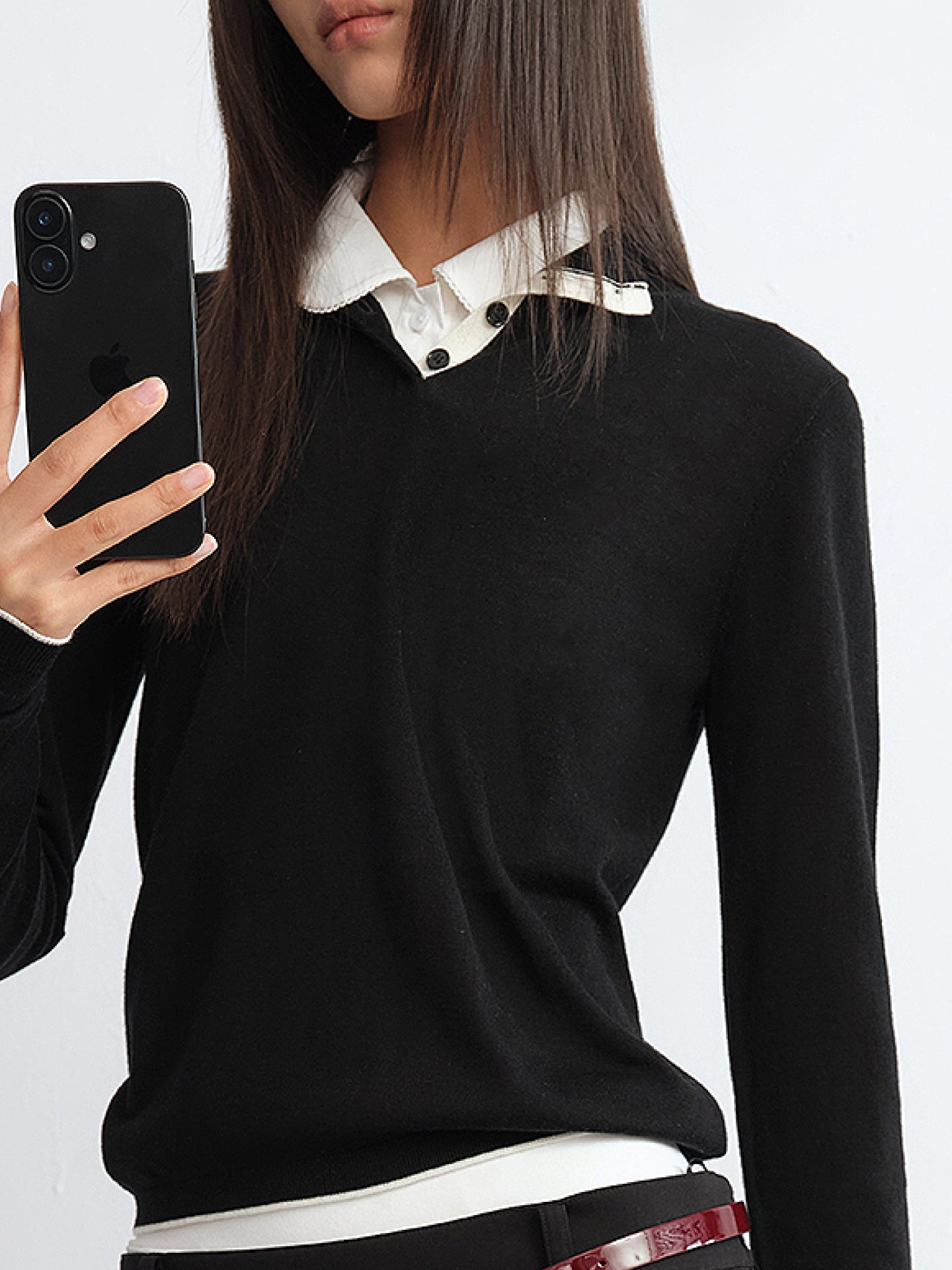 Henley Turtleneck Colorblock Wool Knit Top