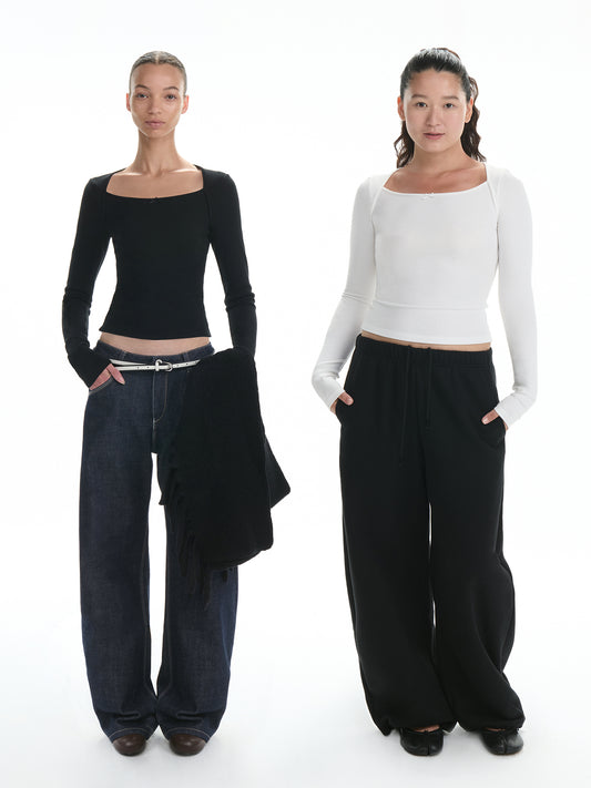 Boat-Neck Bow Long Sleeve Top