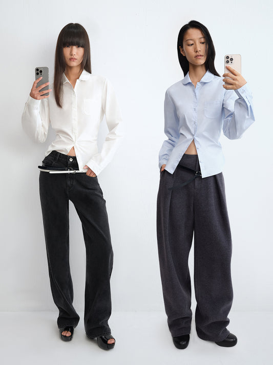 Peter Pan Collar Tie-Waist Shirt