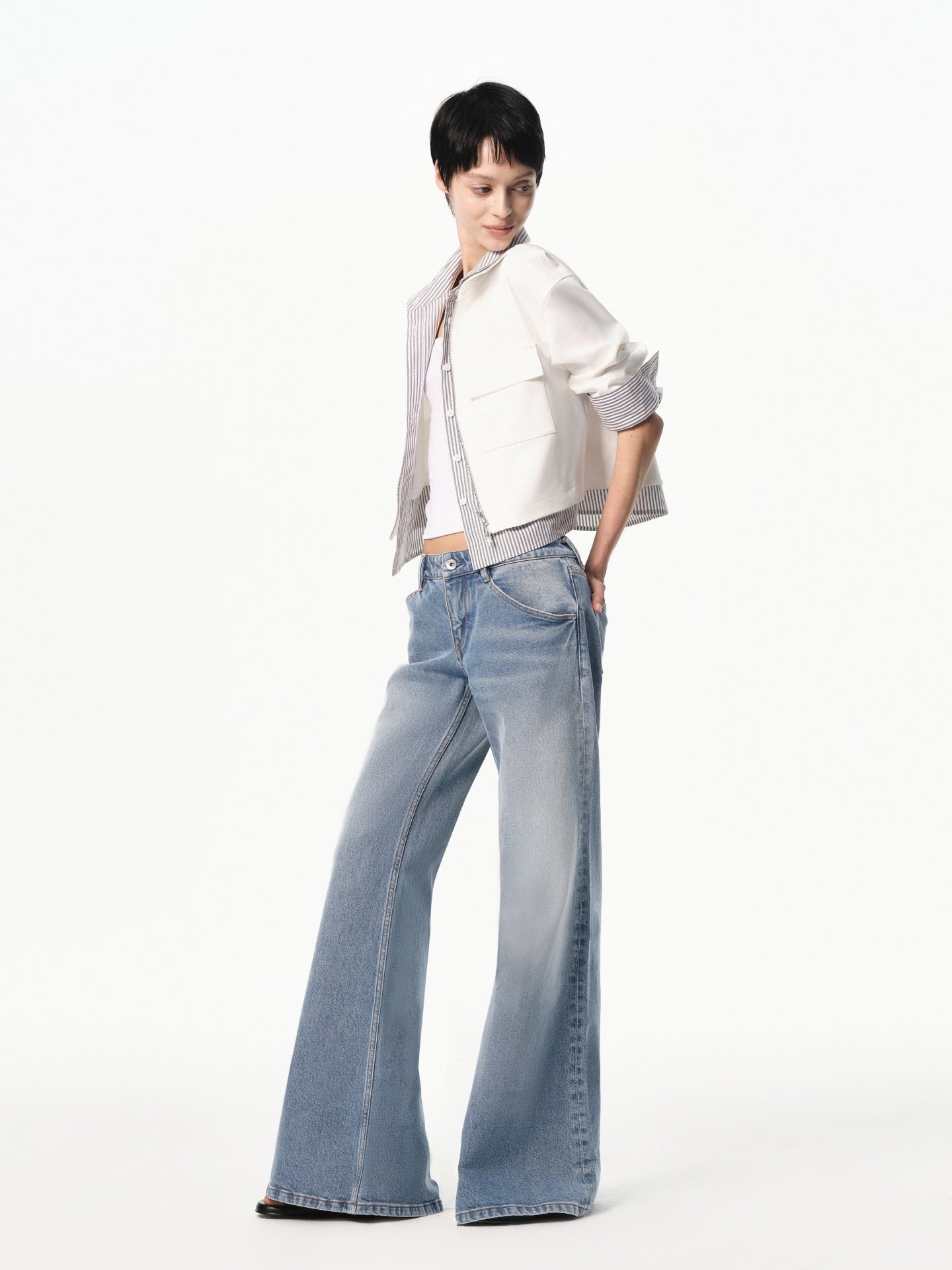 Layered-form Stripe Jacket